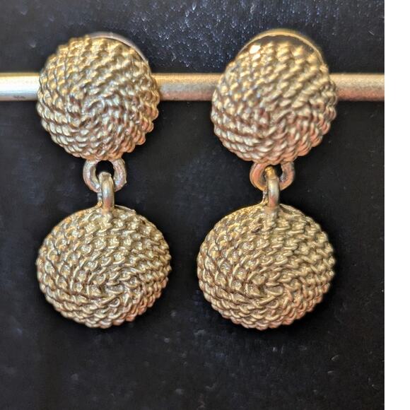 Vintage Ginnie Johansen GJD Designer Gold Tone Rope Dangle Pierced Earrings - Picture 4 of 4